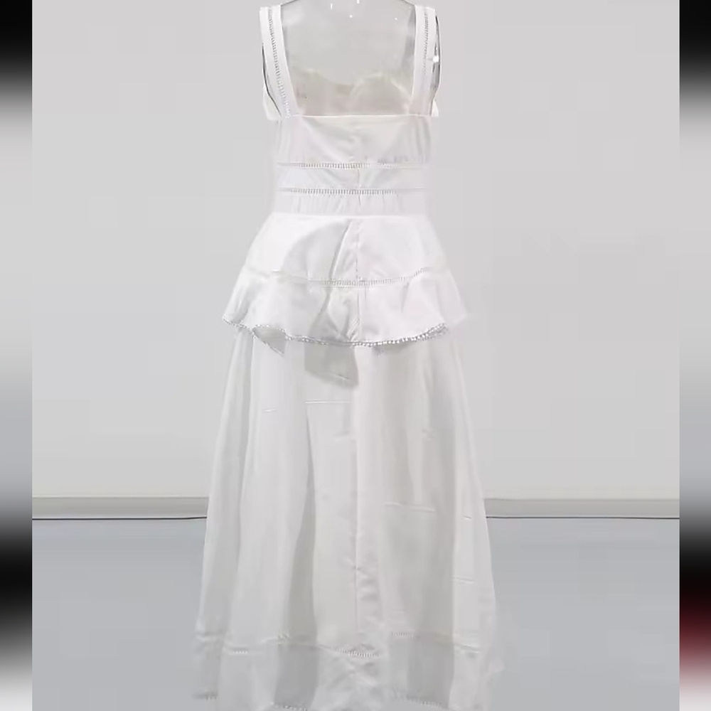 White Eyelet Embroidered Button Front Midi Dress Cottagecore Boho - NWT Size L - Picture 2 of 6
